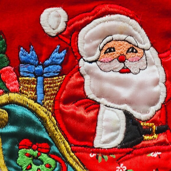2 Vintage Christmas Velvet Embroidered Stockings Santa Tree Candy Cane Presents - Picture 9 of 13